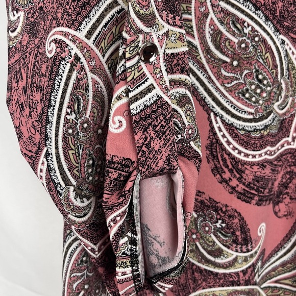 Emma&Olive Pink Paisley Blouse Womens‎ L V-Neck 3/4 Sleeve Boho Retro Career Top - Picture 8 of 15